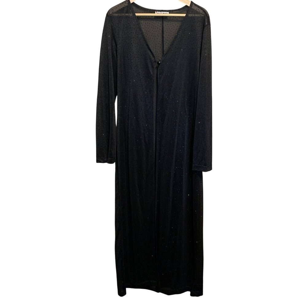 VTG Just Choon Cardigan‎ Mesh Sheer Long Black Sz M Y2K Goth Grunge FairyGoth